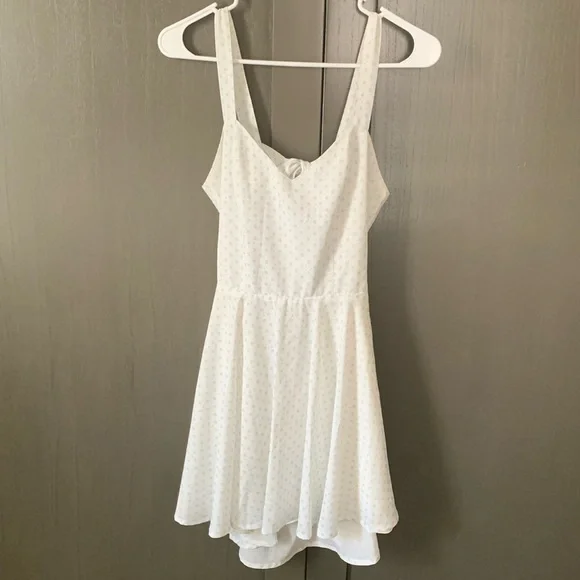 Size small open back mini dress white with blue stars, moons, and flower pattern - Picture 1 of 4